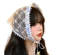 Retro theme lace headband for party and daily wear country aesthetic ballet core head scarf accessories lace head wrap, フリーサイズ