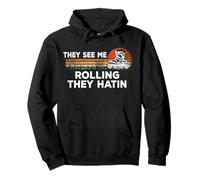 Retro They See Me Rolling They Hatin, Skater Roller Skating Pullover Hoodie