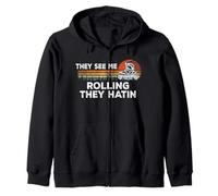 Retro They See Me Rolling They Hatin, Skater Roller Skating Zip Hoodie
