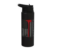 Retro Thin-Red-Line Flag Retired Firefighter Axe Hero Art Stainless Steel Insulated Water Bottle
