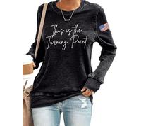 Retro This Is The Turning Point Print Sweatshirt Women Turning Point USA Freedom America Flag Top (UK, Alpha, M, Regular, Regular, Black)