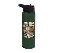 Retro This Owl Mom Runs On Coffee and Books Owl Stainless Steel Insulated Water Bottle