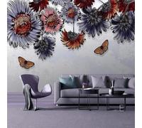Retro Three Dimensiona Abstract Flowers Butterflies Modern 3D Wallpaper Premium Textured Silk Neutral Tones Material Ideal for Living Room Bedroom-400cm×280cm