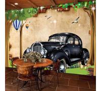 Retro Three Dimensiona Art Cars Brick Walls Hot Air Balloons 3D Wallpaper Premium Textured Silk Study Dining Living Room Bedroom Sofa TV Wall Easy Install-150cm×105cm