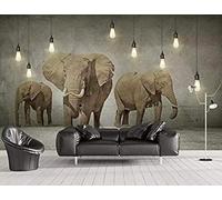 Retro Three Dimensiona Hand Drawn Animals Elephant Modern 3D Wallpaper Premium Textured Silk Neutral Tones Material Ideal for Living Room Bedroom-150cm×105cm