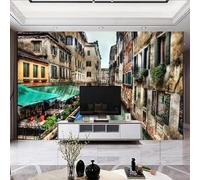 Retro Three Dimensiona Rivers Cities Architecture Modern 3D Wallpaper Premium Textured Silk Neutral Tones Material Ideal for Living Room Bedroom-350cm×256cm