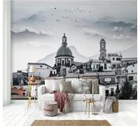 Retro Three Dimensional Architecture Flying Birds Mountain Peaks 3D Wallpaper Premium Textured Silk Study Dining Living Room Bedroom Sofa TV Wall Easy Install-300cm×210cm