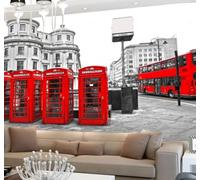 Retro Three Dimensional Urban Architecture Red Telephone Box 3D Wallpaper Easy Install Feature Office Living Room Sofa Bedroom TV Background Wall Decoration-300cm×210cm