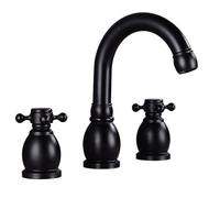 retro three-hole hot and cold faucet between the basin all-copper split three-piece faucet, black