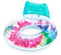 Retro Tie Dye Inflatable Pool Ring Float With Headrest & Cup Holder