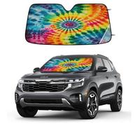 Retro Tie Dye Rainbow Swirl Car Windshield Sun Shade, Foldable UV Protection Front Window Sunshade with Suction Cups, Heat Blocking Reflective Sun Visor for Cars SUVs Trucks 139.7 x 70 cm