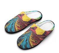 Retro Tie Dye Road Desert Men's House Slippers Memory Foam Washable Cotton Slip on Home Shoes