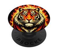 Retro Tiger Head Flames Vintage Style Design PopSockets Adhesive PopGrip