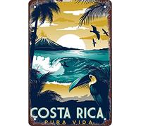 Retro tin sign costa rica postcard Interesting metal sign wall art decoration suitable for garage, bar, restaurant, living room, bedroom, kitchen, cafe, bar, 12X8 inches