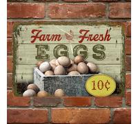 Retro Tin Sign, Farm Fresh Eggs- Farmhouse Living Metal Sign Gift For Farmers Funny Wall Decor Tin Signs Poster Plaque 8x12 Inch