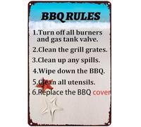 Retro Tin Sign Funny BBQ RulesTurn Off All Burners and Gas Tank Valve Rustic BBQ Camping Signs for Man Cave Home Restaurant Kitchen Garden Bars Cafes Store Club 12x8 inch