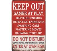 Retro Tin Sign Funny Keep Out Sign Wall Decor Keep Out Gamer At Play Do Not Disturb Enter At Own Risk Wall Poster Decor Bar Coffee Club Pub Gift Wall Decor Sign 12x8 inch