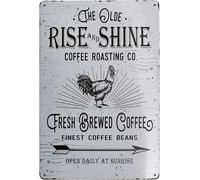 Retro Tin Sign Funny The Old Rise and Shine Fresh Brewed Coffee Fun Home Bathroom Patio Bar Cafe Tin Sign 12x8 Inch
