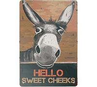 Retro Tin Sign Hello Sweet Cheeks Donkey Metal Sign Wall Art Plaque Poster for Home Bar Pub 12x16 Inch