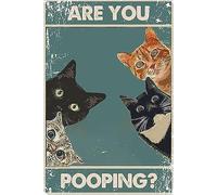 Retro Tin Sign Vintage are You Pooping Restroom Wall Toilet Decor, Funny Kitty Cat, Cats Lover Gift, Funny Black Cat,Nursery Decor Tin Signs for Bathroom