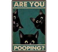 Retro Tin Sign Vintage are You Pooping Restroom Wall Toilet Decor,Funny Kitty Cat,Cats Lover Gift,Funny Black Cat,Nursery Decor Tin Signs for Bathroom 12x16 Inch