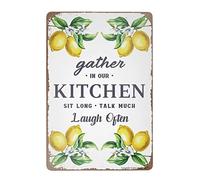 Retro Tin Sign Vintage Metal Sign Gather in Our Kitchen Sit Long Talk Much Laugh Often Wall Poster Plaque for Home Kitchen Bar Coffee Shop 8x5.5 Inch