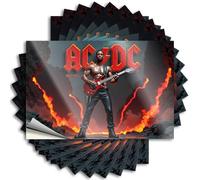 Retro Tin Signs Ac/Dc: Rock Legend In Lava-Lit Glory Stickers 10Pcs Man Cave Bar Outdoor Funny Metal Sign(8X12CM)