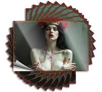 Retro Tin Signs Blood-Stained Beauty: A Gothic Portrait With Red Roses Stickers 10Pcs Man Cave Bar Outdoor Funny Metal Sign(6X9CM)