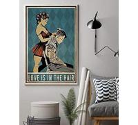 Retro Tin Signs For Decor, Hairdresser Poster Love is in The Hair Vintage Poster Hair Salon Home Decor Bathroom Metal Sign 8x12 inch, Multicolor