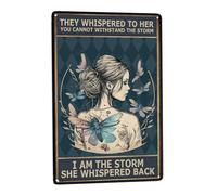 Retro Tin Signs for Inspirational Wall Decor - Hippie Metal Art with Funny Bathroom & Garden Themes. Boho Gifts 'I Am The Storm' Motif & Butterflies Perfect for Bars & Home Decor 8x12 in