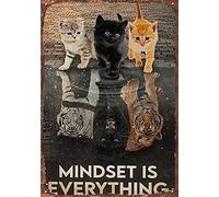 Retro Tin Signs: Vintage Cat Mindset Is Everything Tiger Poster - 12x8 Inch Wall Art Gift for Cat Lovers