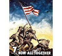 Retro Tin Signs, Vintage Decor Plaque Funny Decorative Poster7th War Loan Bonds Iwo Jima US Flag WWII Retro Vintage Tin Sign 8x12Inches