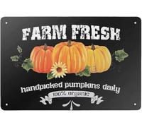 Retro Tin Signs Vintage Style Farm Fresh Pumpkin Metal Sign Iron Painting for Indoor & Outdoor Home Bar Coffee Kitchen Wall Decor 8x12 Inch