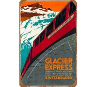Retro Tin Wall Plaque Glacier Express Switzerland Suisse Vintage Railroad Train Travel Print Vintge Metal Poster Bar Accessories 8x12 Inch