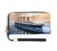 Retro Titanic Famous Old Historic Women's PU Leather Wallet Long Card Holder Purse Fashion Clutch Handbag with Wrist Strap