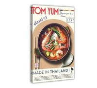 Retro Tom Yum Food Canvas Poster Art Print, Modern Kitchen Thai Food Chef Wall Art Decor For Home Office Bar