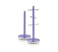 Swan SWKA1054PURN Retro Kitchen Towel Pole and 6 Branch Mug Tree, Purple