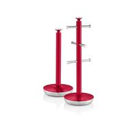 Swan SWKA1054RN Retro Towel Pole and Mug Tree, Weighted Base, Kitchen Storage Set with Chrome Accents, Red
