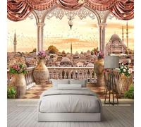 Retro Town Balcony Castle Birds Landscape 3D Wallpaper Premium Textured Silk Study Dining Living Room Bedroom Sofa TV Wall Easy Install-200cm×140cm