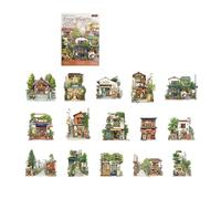 Retro Townscape Scenery Sticker Waterproof PET Architecture for Scrapbooking Journal Notebook Kid Room Wall Art Small Town