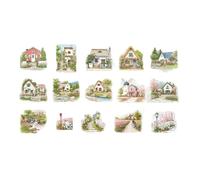 Retro Townscape Scenery Sticker Waterproof PET Architecture for Scrapbooking Journal Notebook Kid Room Wall Art Small Town