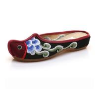 Retro Traditional Chinese Style Slippers Women's Ethnic Style Flower Embroidered Backless Flat Mules Elegant Cheongsam Hanfu Shoes Comfort Non-Slip Slippers(Black,5.5 UK)