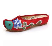 Retro Traditional Chinese Style Slippers Women's Ethnic Style Flower Embroidered Backless Flat Mules Elegant Cheongsam Hanfu Shoes Comfort Non-Slip Slippers(Red,5.5 UK)