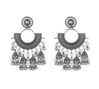 Retro Traditional Jhumka Jhumki Drop Earrings for Women Tassel Bell Beaded Ball Wedding Party Oxidized Dangle Earring Bollywood Bohemian Dangling Earring Ethnic Gypsy Indian Jewelry Gift, S, Metal, No
