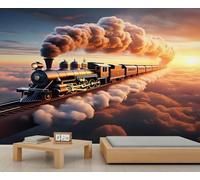 Retro Train Mural Sky Train Wall Mural European Medieval Road Traffic Murals Sunset Sky Wallpaper for Living Room Kitchen Dining Room Dining Room Office 150 x 100 cm
