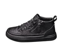 Retro Trainers Men's High-Top Trainers Runner Sports Shoes Outdoor Fitness Road Running Shoes Fashion Lightweight Breathable Slip Shoes PU Leather Men Walking Shoes, black, 9.5 UK