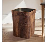 Retro Trash Can 9.7x11" Square Vintage Wood Grain Small Trash Can with Pressure Ring Reusable Farmhouse Waste Basket for Bedroom, Living Room, Kitchen, Bathroom Retro, Small