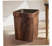 Retro Trash Can 9.7x11" Square Vintage Wood Grain Small Trash Can with Pressure Ring Reusable Farmhouse Waste Basket for Bedroom Living Room Kitchen Bathroom