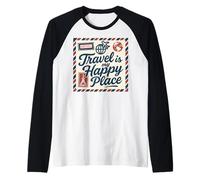 Retro Travel Airmail Design Wanderlust Lovers White Red Blue Raglan Baseball Tee