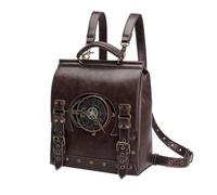 Retro Travel Backpack, Vintage Laptop Bag, 16x12 Inches Steampunk Rucksack with PU Leather Build, Large Medieval, Punk Travel Bag with Adjustable Straps, Women’s Backpack for School Work